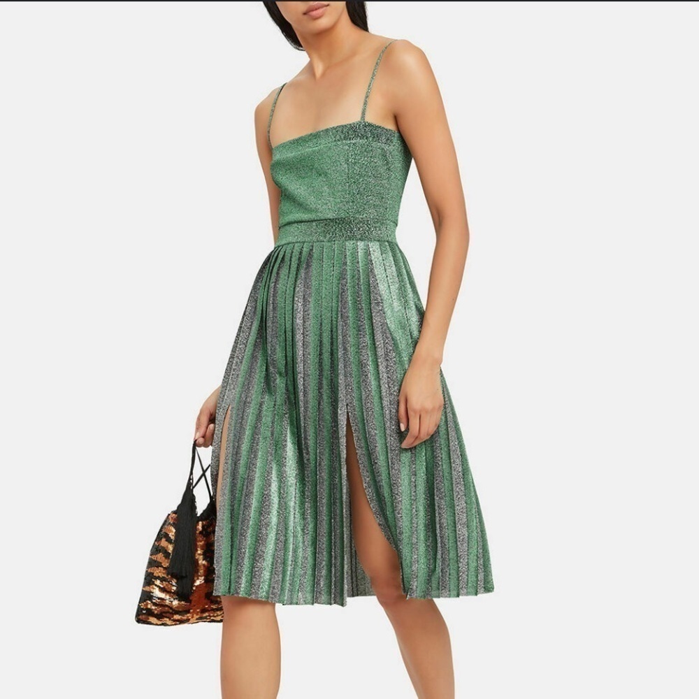 Misha Collection- NWT Metallic Green Pleated Janelle Strapless Mini Dress